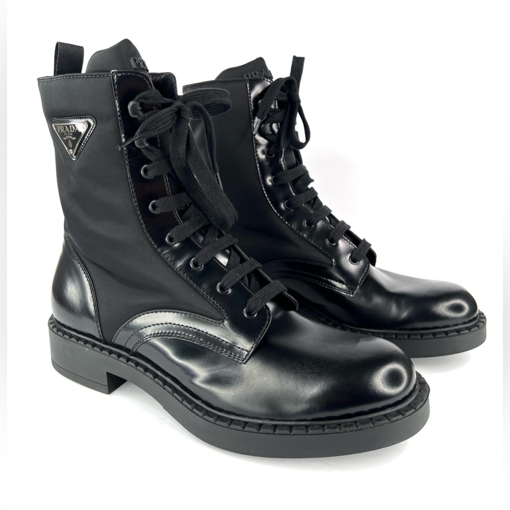 Prada Men's Eco Nylon & Leather Triangle Logo Combat Boots UK 10 - US 11 - EU 44 - Picture 14 of 14
